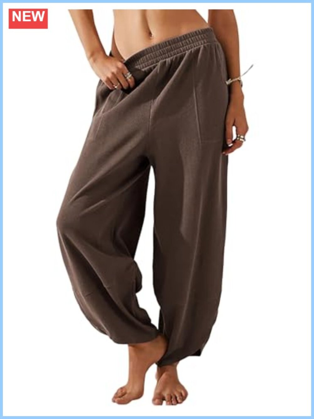 Wide Leg Baggy Palazzo Pants with Pockets 70% Cotton Mid Rise Pull On